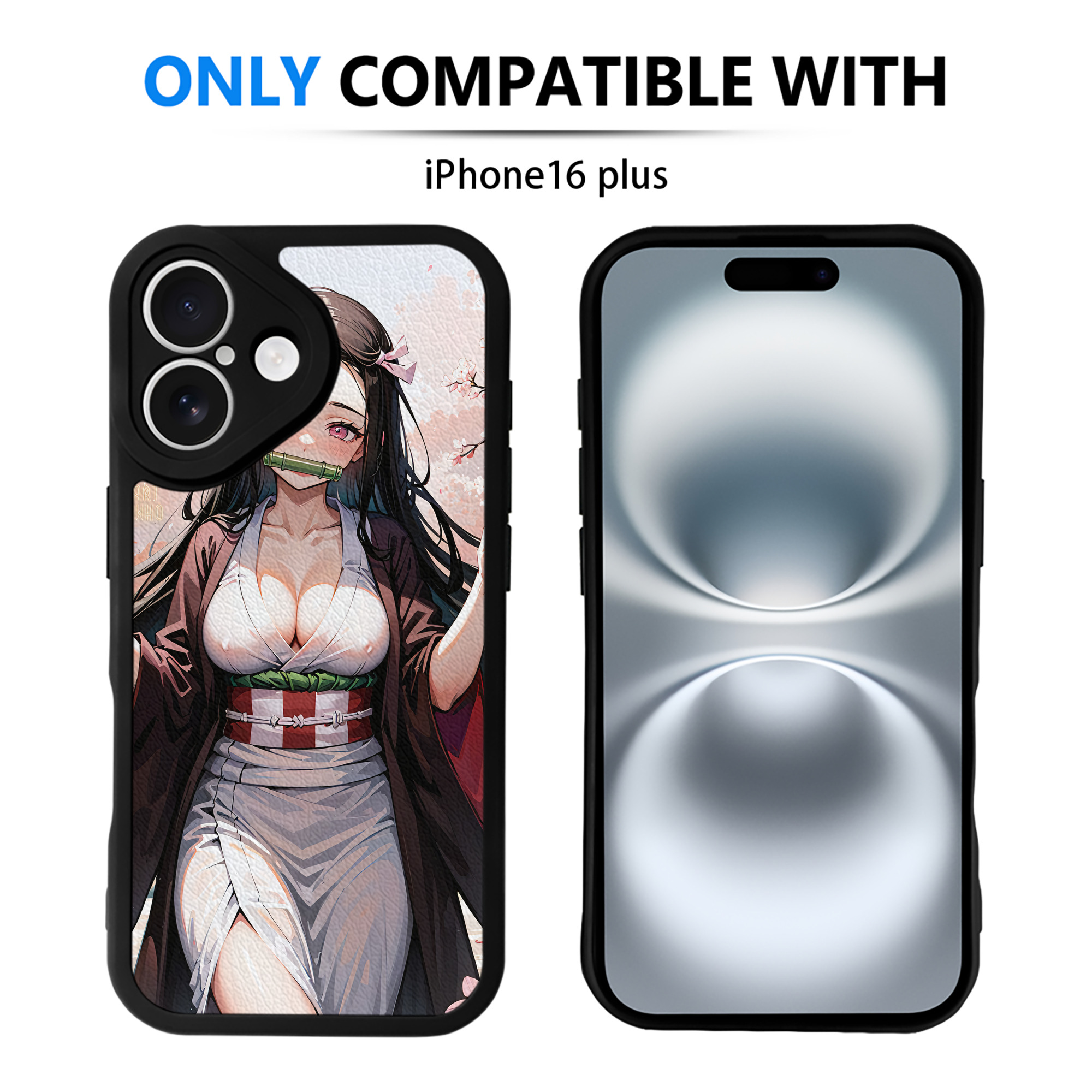 （画像用） 鬼滅の刃（きめつのやいば）竈門 禰󠄀豆子／かまど ねずこ Kamado Nezuko 【iPhone 16シリーズ対応】シリコンスマホケース（レザー調） 材質：シリコン